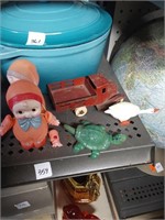 Toy lot truck,bobble heads turtle,gose,dolls