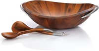 Nambe Salad Bowl Set | Chrome/Wood (20x16)