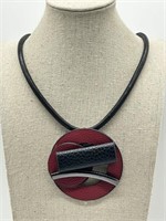 Modernist Red & Black Organic Material Necklace