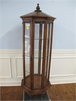 WALNUT OCTAGON CURIO CABINET 68H 24W