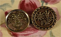 Two Wood Back Brass Picture Buttons