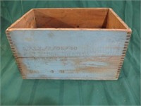 Wooden crate with some blue paint  18 x 10