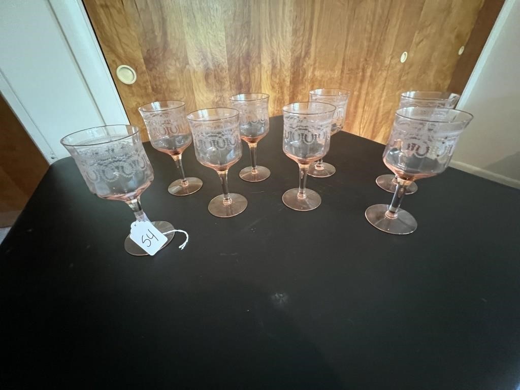 Light Pink Etched Glass Wine Glasses