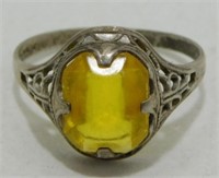 Sterling Silver Yellow Stone Ladies Ring