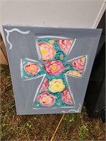 Hand painted canvas cross print, 16x20