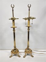2 Tall Brass Claw Foot Table Lamps