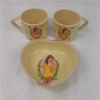 Disney's Belle bowl and two small cups