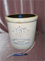 No. 3 Monmouth Pottery Co. Antique Stoneware Crock