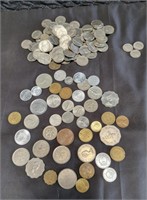Group of vintage nickles & foreign coins / group