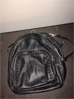 Black leather  mini backpack 3 pocket w/zippers