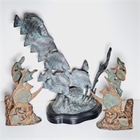 Bronze Fish Sculpture & SPI Fish Bookends