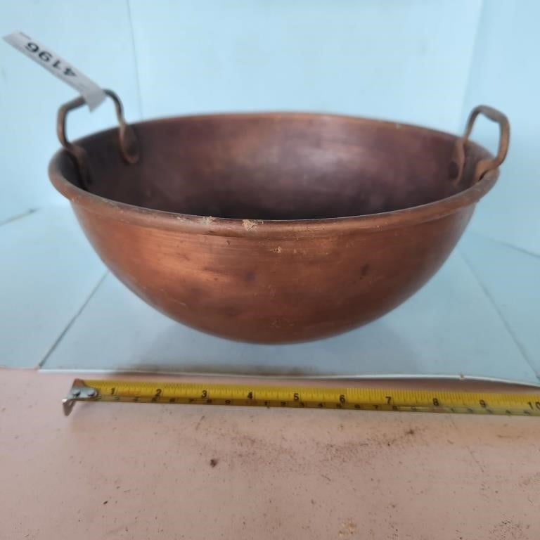 Vintage 10” Rolled Rim Copper Round Bottom Mixing