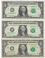 US$1 FRN Fancy SN 8  x 3 Differ. Districts VF.R1T