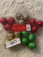 C9) New 20 count ornaments red-silver and green