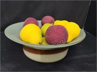 Blown Colored Glass Fruit Bowl w/ Artificial Fruit
