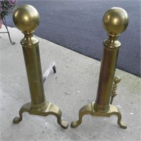 Pair Antique Cannonball Fireplace Andirons