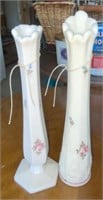 (2) Westmoreland Mik Glass HP Roses Stretch Vases