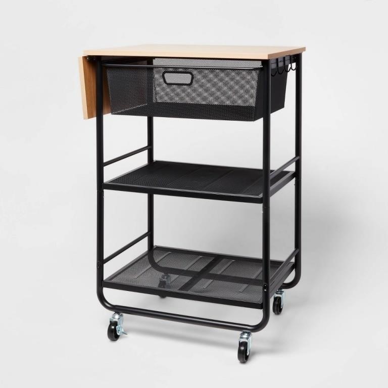 1 Metal Storage Cart with Mesh Drawer and Wood