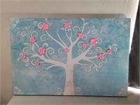 BLUE CANVAS WITH WHITE FLOWER TREE