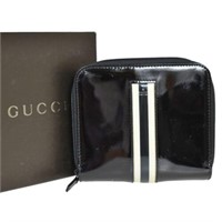 Gucci Shelly Zipper Bifold Black Purse Wallet