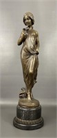 20" Bronze On Marble Greek Goddess Statue