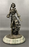 11" Bronze On Marble Woman Statue