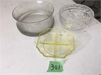 yellow depression glass, lg serving bowl, chipped