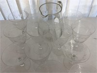 8 goblets, 8 champagne glasses, pitcher