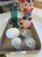Piggy Bank & Misc. Glassware