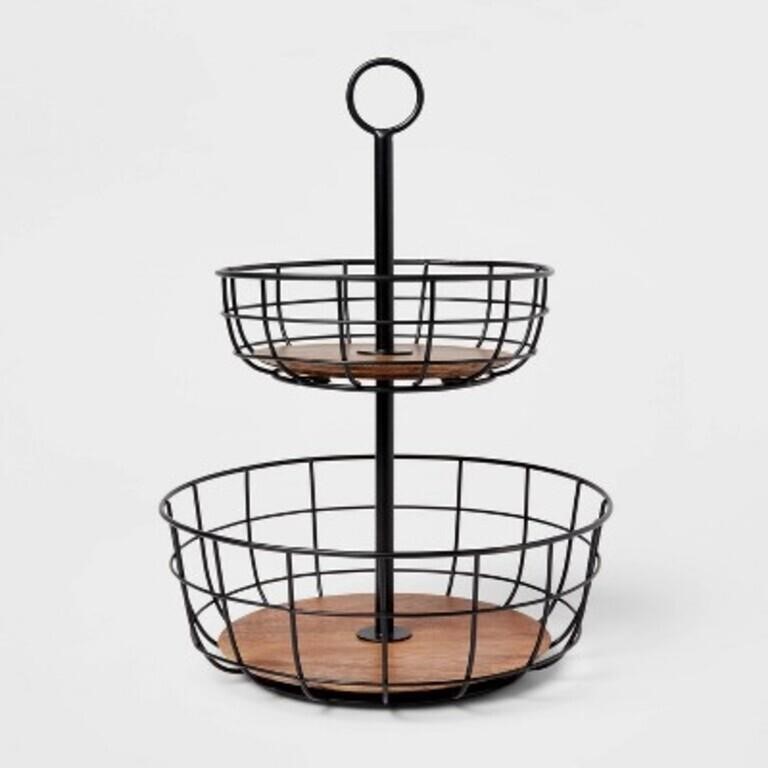 Iron and Mangowood 2-Tier Fruit Basket