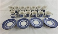 Large lot Churchill England Blue Willow dishes