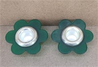 Satin Emerald Glass Candle Stick Holders