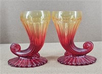 2pc Amberina Horn of Plenty Vases