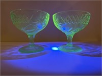Set of 2 Uranium Glass Sherbert Bowls Glow dark
