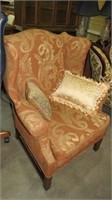 FLORAL WING BACK CHAIR W/2 THROW PILLOWS