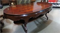 OVAL INLAID BURLED CHERRY COFFEE TABLE