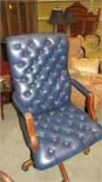BLUE LEATHER UPHOLSTERED TUFTED OFFICE CHAIR