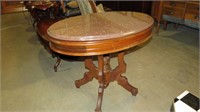 OVAL MARBLE TOP VICTORIAN ENTRY TABLE