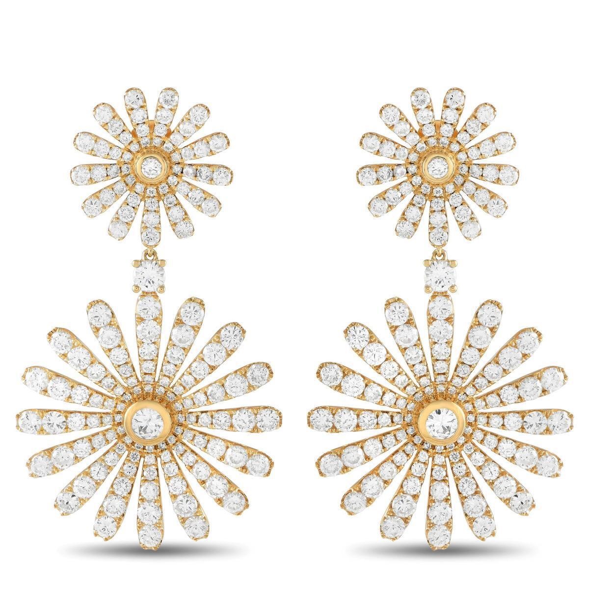 18K Yellow Gold 13.35ct Diamond Daisy Drop Earring