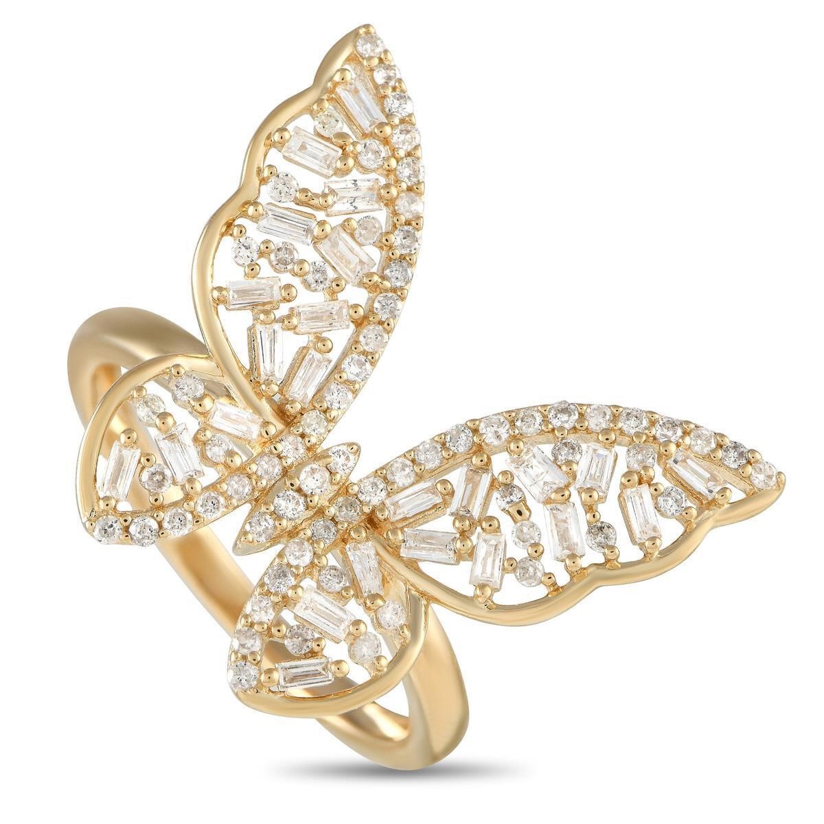 14K Yellow Gold 0.61ct Diamond Butterfly Ring