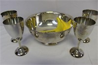 Silver Plate Ice Bowl With 4 Goblets