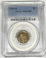 1919-D Lincoln Wheat Cent PCGS MS63 RB