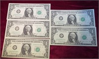 (5) 1963B Consecutive Number $1 Bills