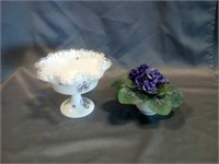 Ruffled Edge candy dish with a violet pattern