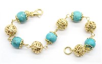 Turquoise & Pierced Bead Bracelet