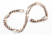 Faux Pearl & Black Bead Rosè Necklace