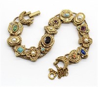 Brass Heart & Stone Inlay Bracelet