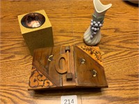Small Wooden Box w/Birds & Vase