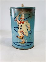 Vintage 40’s tin clown trash can