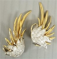 Pair of 14K gold & diamond clip earrings - 13.3